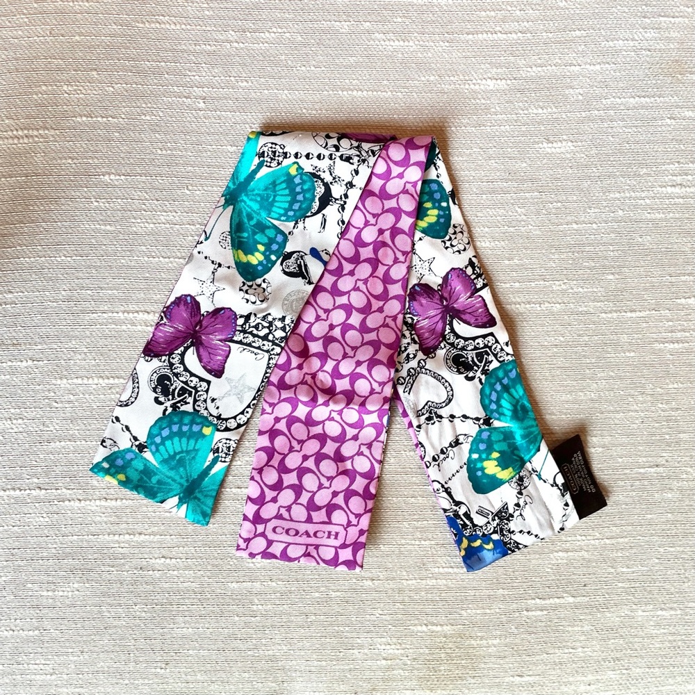 RARE Coach signature butterfly silk scarf bag tie